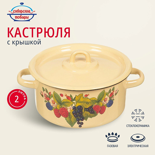 Кастрюля эмалированная сталь, 2 л, крышка сталь, цилиндрическая, Сибирские товары, С1610.П/С1610.3/С1610/*79/*67, в ассортименте