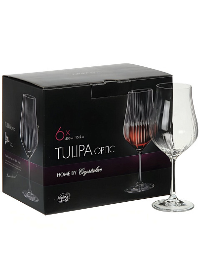 Бокал для вина, 450 мл, стекло, 6 шт, Bohemia, Tulipa optic, CR450101TO