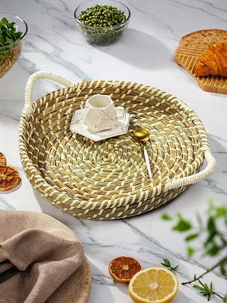 Поднос 35 см, круглый, плетеный, Y4-8614