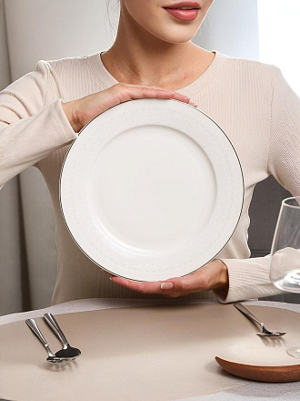 Тарелка обеденная, фарфор, 25 см, круглая, White Lace, Fioretta, TDP670