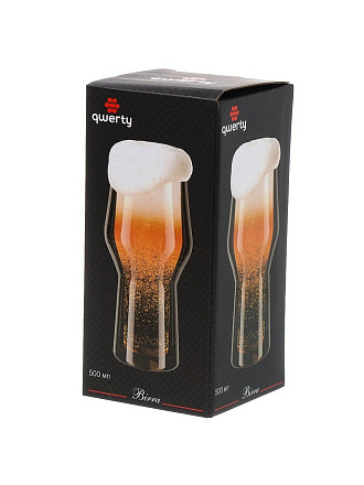 Бокал для пива, 500 мл, стекло, Qwerty, Birra, двойные стенки, 74023