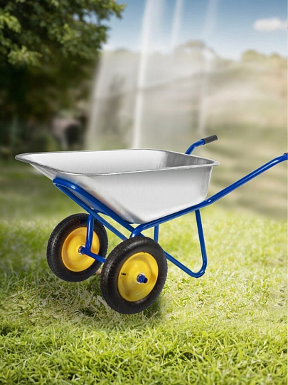 Тачка строительная двухколесная, сталь, 200 кг, 100 л, 0.7 мм, втулка d25 мм, PR 3.25х8, синяя, Корона