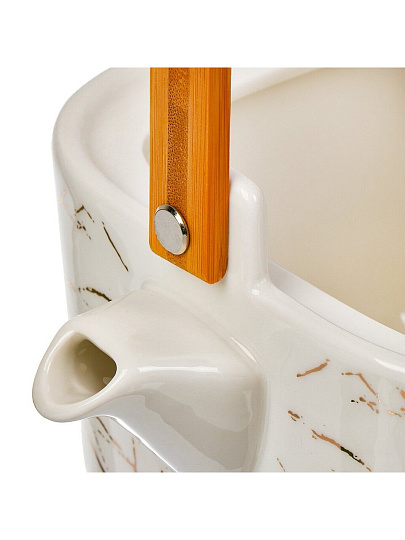 Чайник заварочный керамика, металл, бамбук, 1 л, с подогревом, Мрамор, Y6-6474