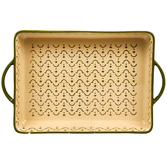 Форма для запекания и сервировки керамика, 37.5х23.5х6.5 см, прямоугольная, с ручками, зеленая, BY Collection, 826-356