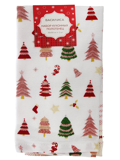 Набор полотенец кухонных 2 шт, 100% хлопок, Василиса, Еловый хоровод, Китай