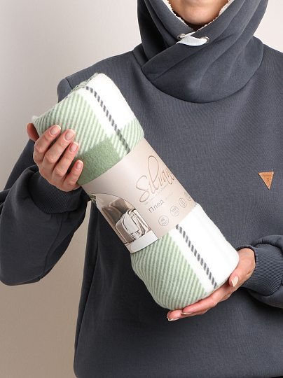 Плед 1.5-спальный, 130х170 см, флис, 100% полиэстер, Silvano, Клетка, зеленая клетка