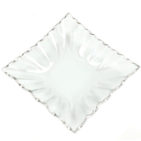 Тарелка обеденная, стекло, 24х24 см, квадратная, Серебрянная кайма, Y4-5021