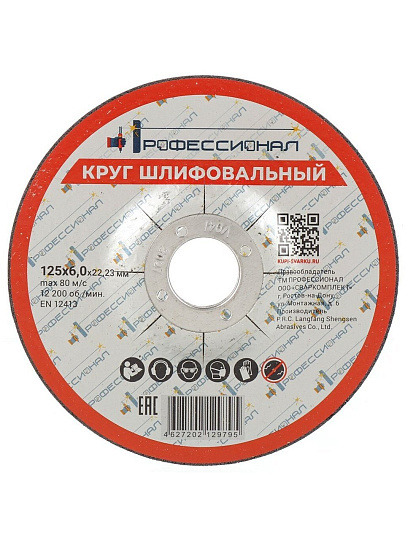 Круг шлифовальный Профессионал, 12560, диаметр 125х6 мм