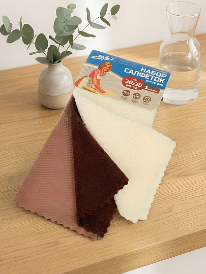 Салфетка бытовая для уборки, микрофибра, 30 х 30 см, 3 шт, Марья Искусница