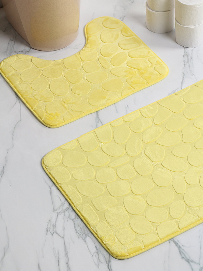 Набор ковриков для ванной и туалета, 2 шт, 0.5х0.8, 0.4х0.5 м, полиэстер, желтый, Камешки, Y4-11226