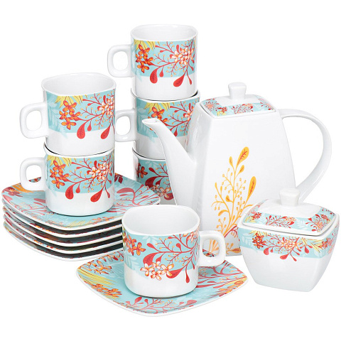 Сервиз чайный из керамики, 14 предметов, Цветочный ПКГ106249