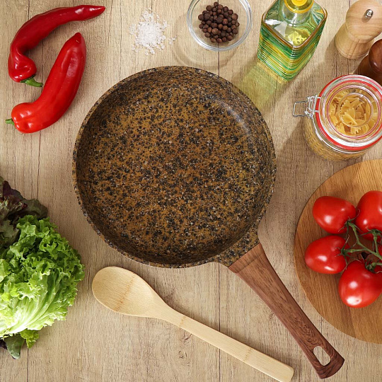 Сковорода алюминий, 26 см, антипригарное покрытие, Гурман, Granite Gold, золотая, ручка под дерево, ГМ2601 ГГ