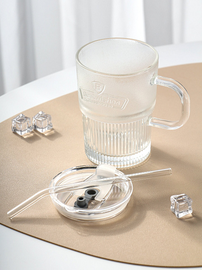 Стакан 450 мл, стекло, с трубочкой, прозрачный, B060515