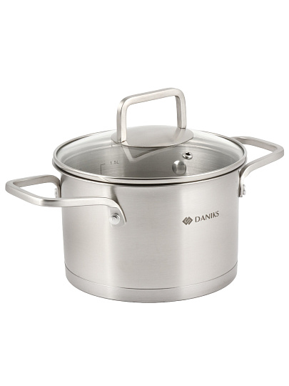 Кастрюля нерж, 2.9 л, с крыш, крыш стекло, Daniks, Ирати, индукц, SD-01369-18