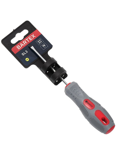 Отвертка плоская, Bartex, SL3, 3х75 мм, антискользящая двухкомпонентная, CrV сталь, K0029N