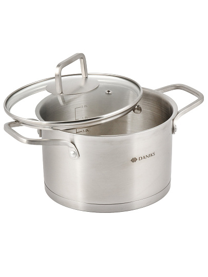 Кастрюля нерж, 1.9 л, с крыш, крыш стекло, Daniks, Ирати, индукц, SD-01369-16