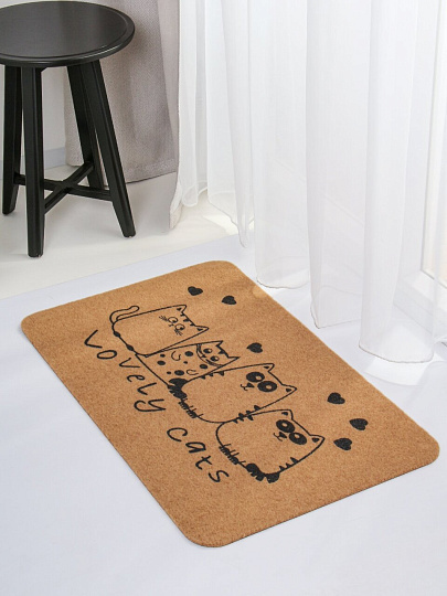 Коврик влаговпитывающий, 50х80 см, прямоуг, резина, полиэстер, беж, Четыре кота, ComeForte, TCLR/W-1