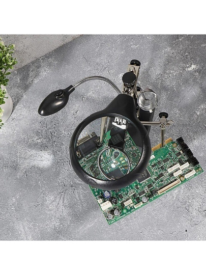 Держатель с подставкой, с лупой х2.5, LED подсветка, Rexant, Третья рука, 12-0250