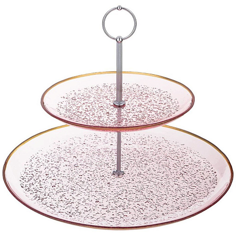 Конфетница 2-х ярусная "crispy" цвет:розовый диаметр 33/21 см. высота 24 см, 484-622