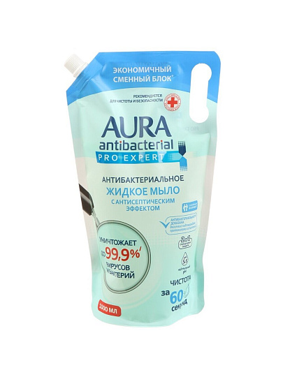 Мыло жидкое Aura, Pro expert, антибактериальное, 1 л, дой-пак