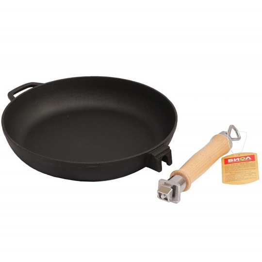 Сковорода чугун, 20 см, Биол, съемная ручка, с деревянной ручкой, индукция, 0120