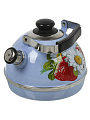 Чайник сталь, эмалированное покрытие, 3.5 л, со свистком, подвижная ручка, Рубин, Клубника с ромашкой, синий туман, TM04/35/08/05 - фото 3