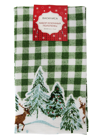 Набор полотенец кухонных 2 шт, 100% хлопок, Василиса, Новогодний лес, Китай