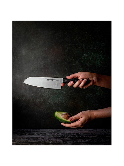 Нож кухонный Samura, Harakiri, сантоку, нержавеющая сталь, 17.5 см, рукоятка пластик, SHR-0095B/K