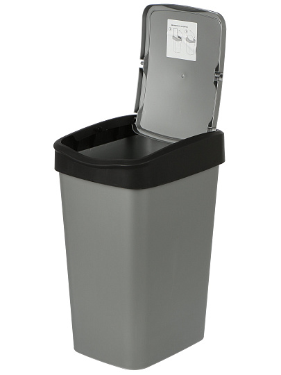 Контейнер для мусора пластик, 20 л, прямоугольный, с крышкой, серый металлик, черный, Violet, Tandem, 842058