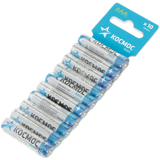 Батарейка Космос, ААА (LR03, R3), Alkaline, алкалиновая, 1.5 В, блистер, 10 шт, KOCLR0310BL
