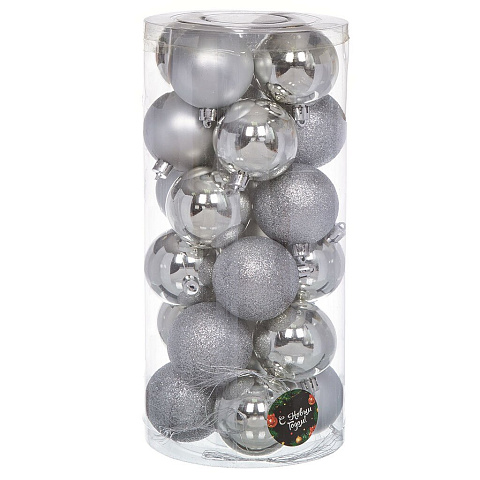 Елочный шар 24 шт, серебро, 6 см, пластик, SYQD-0119150S