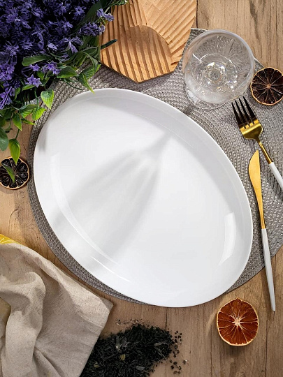 Блюдо стеклокерамика, овальное, 24х33х3 см, белое, Бэль, Daniks, LPKYP-130