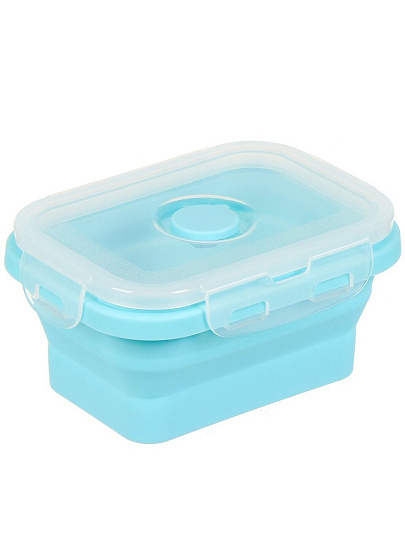 Контейнер пищевой пластик, 350 мл, 13х12х3 см, голубой, прямоугольный, складной, Y4-6486