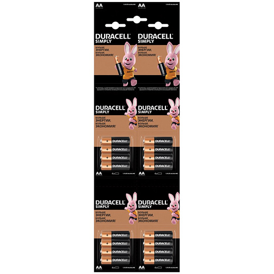 Батарейка Duracell, АА (LR06, LR6), Alkaline Basic, алкалиновая, 1.5 В, блистер, 16 шт, УТ-00000590