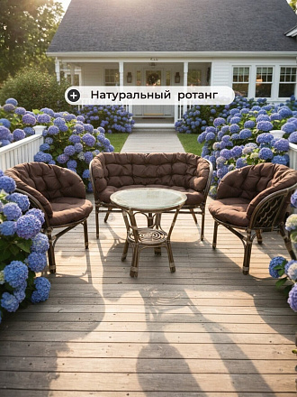 Мебель садовая Багама, стол, 55х55х56 см, 2 кресла, 1 диван, подушка коричневая, 85 кг, 03/10Б (S)