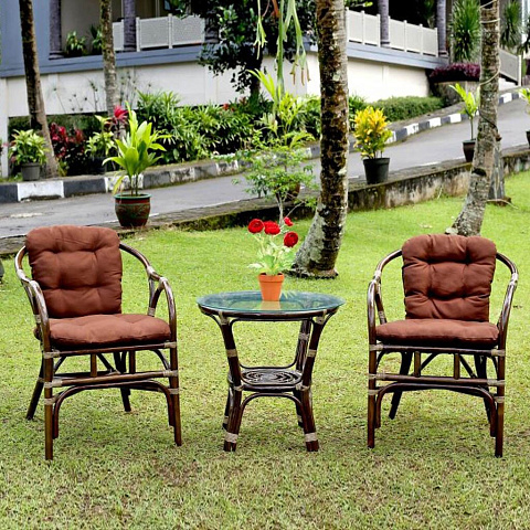Мебель садовая Terrace Set, коричневая, стол, 52х52х54 см, 2 кресла, подушка коричневая, 85 кг, 11/05 Б