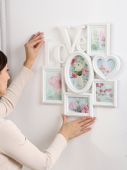 Фоторамка-коллаж на 6 фото, 40х42 см, пластик, белая, Любовь, Y4-11080