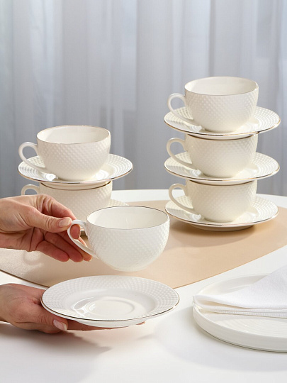 Набор чайный фарфор, 12 предметов, на 6 персон, 275 мл, Jewel, Адель, ПС0014-33