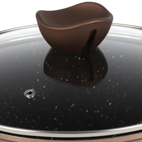 Кастрюля алюминий, антипригарное покрытие, 2.8 л, крышка стекло, MercuryHaus, Flame, 1789-MC, коричневая, индукция