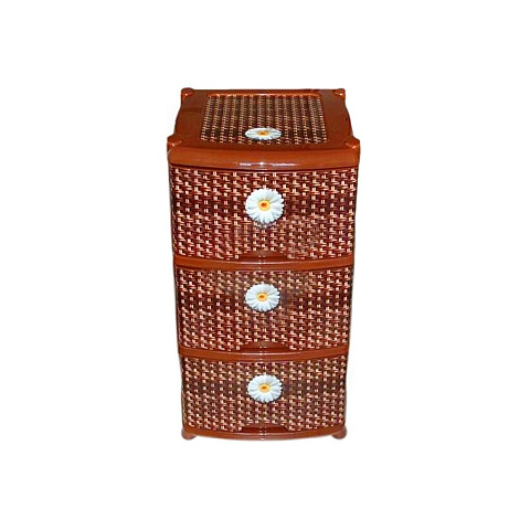 Комод 3 ящика, C декором, 39х47х73 см, бежево-коричневый, плетеный, 0351, Violet