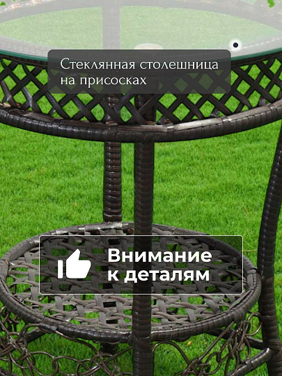 Мебель садовая Отдых, коричневая, стол, 55х55х58 см, 2 кресла, 100 кг, Y6-1801