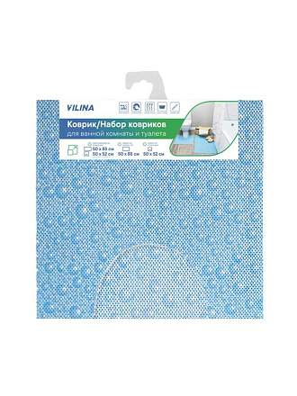 Набор ковриков для ванной и туалета, антискользящий, 2 шт, 0.5х0.52, 0.52х0.85 м, вспененный ПВХ, в ассортименте, Вилина, 6833