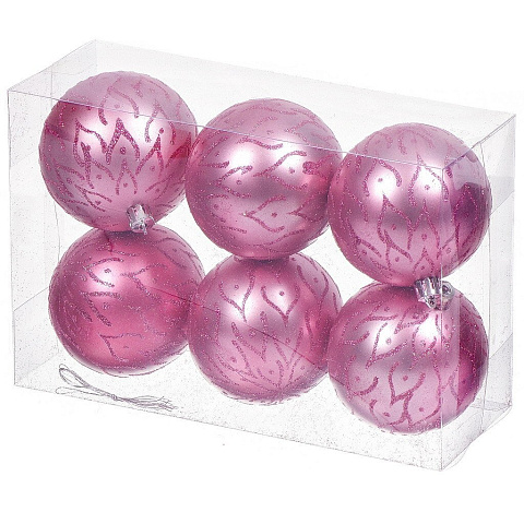 Елочный шар 6 шт, rose pink, 8 см, пластик, SYQB-012193