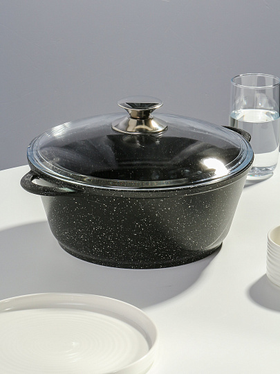 Кастрюля алюминий, антипригарное покрытие, 4 л, крышка стекло, Горница, Гранит Induction, Ик2633аг, индукция