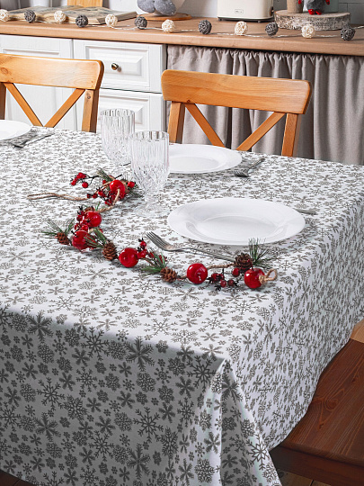 Клеенка 1.4х20 м, хлопок, с акриловым покрытием, Снежинки GREY, 3262