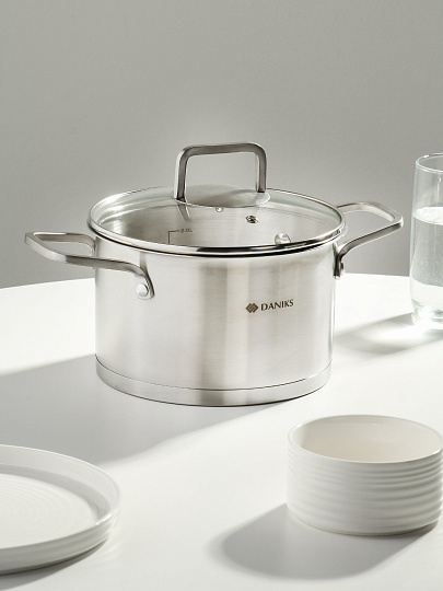 Кастрюля нерж, 2.9 л, с крыш, крыш стекло, Daniks, Ирати, индукц, SD-01369-18