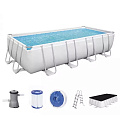 Бассейн каркасный Bestway, 488х244х122 см, Power Steel Rectangular, 56670BW, фильтр-насос, лестница, тент, 11532 л, поплавок-дозатор - фото 10