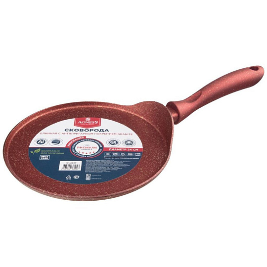 Сковорода блинная Agness премиум &quot;red queen&quot; 24см, инд дно, 3-слойн покр granit, pfoa free, 936-504