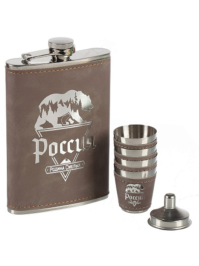 Фляга нержавеющая сталь, подарочный набор 6 предметов, Россия, Y4-9067