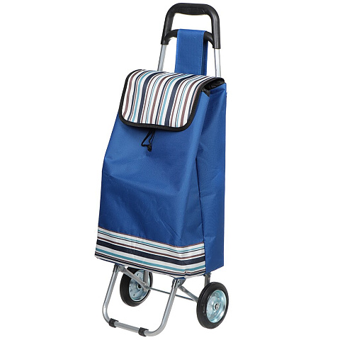 Тележка хозяйственная 95х95.5 см, 30 кг, синяя, с сумкой, полоска, складная, JC-9478-син